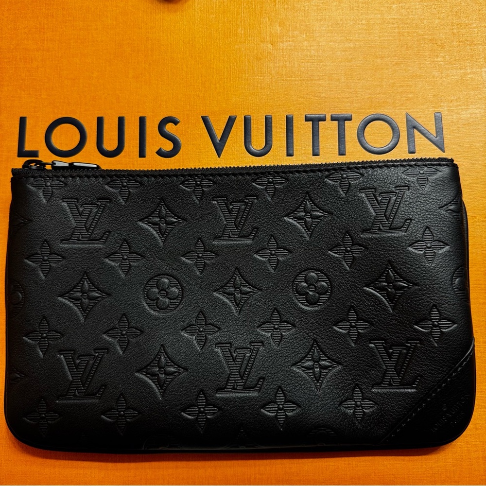 New Louis Vuitton Black embossed Monogram Shadow Calf leather pouch - Picture 3 of 16